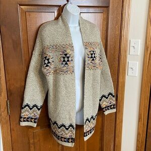 Debut Tribal Aztec Western Long Open Cardigan Multicolor Design Size Medium